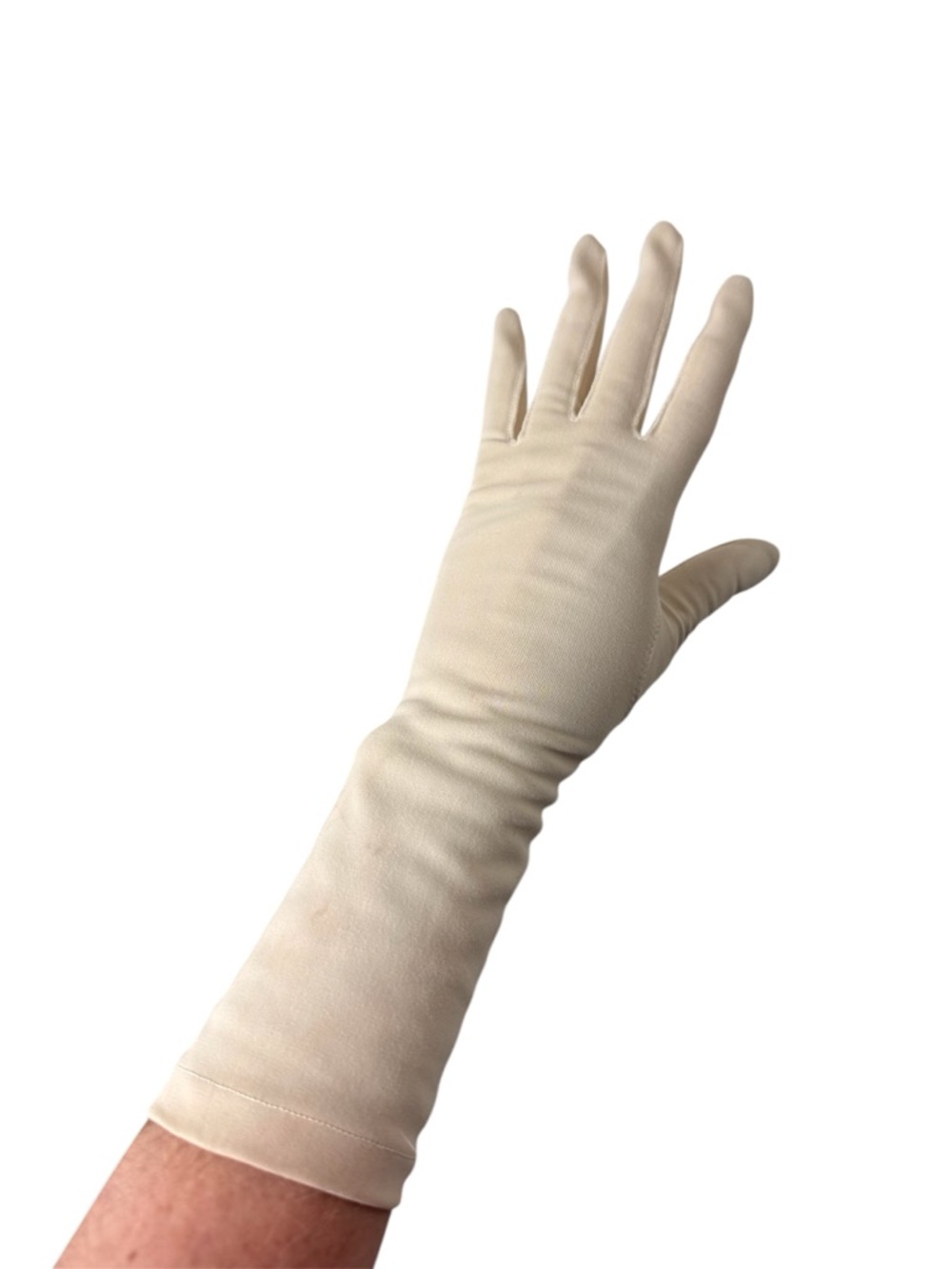 NYLONS BY AUSTIN Vintage Ivory Cream Tea Gloves Mid Length 50’s 60’s Size 6